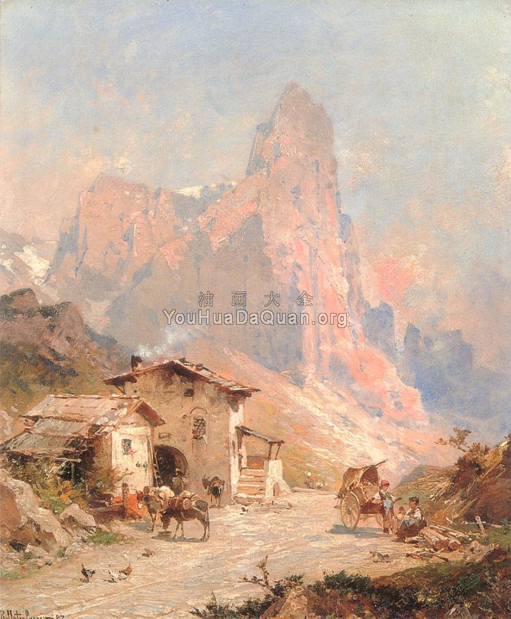 Figures in a Village in the Dolomites - 弗朗兹·理查德·翁特贝格尔